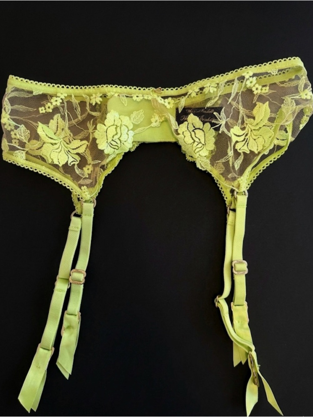 Honey Birdette Lime Green Floral Lace Garter Belt